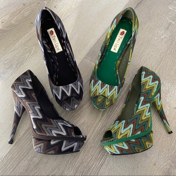Two Lips Shoes - 2 Pairs TWO LIPS Peeptoe Heels size 5.5